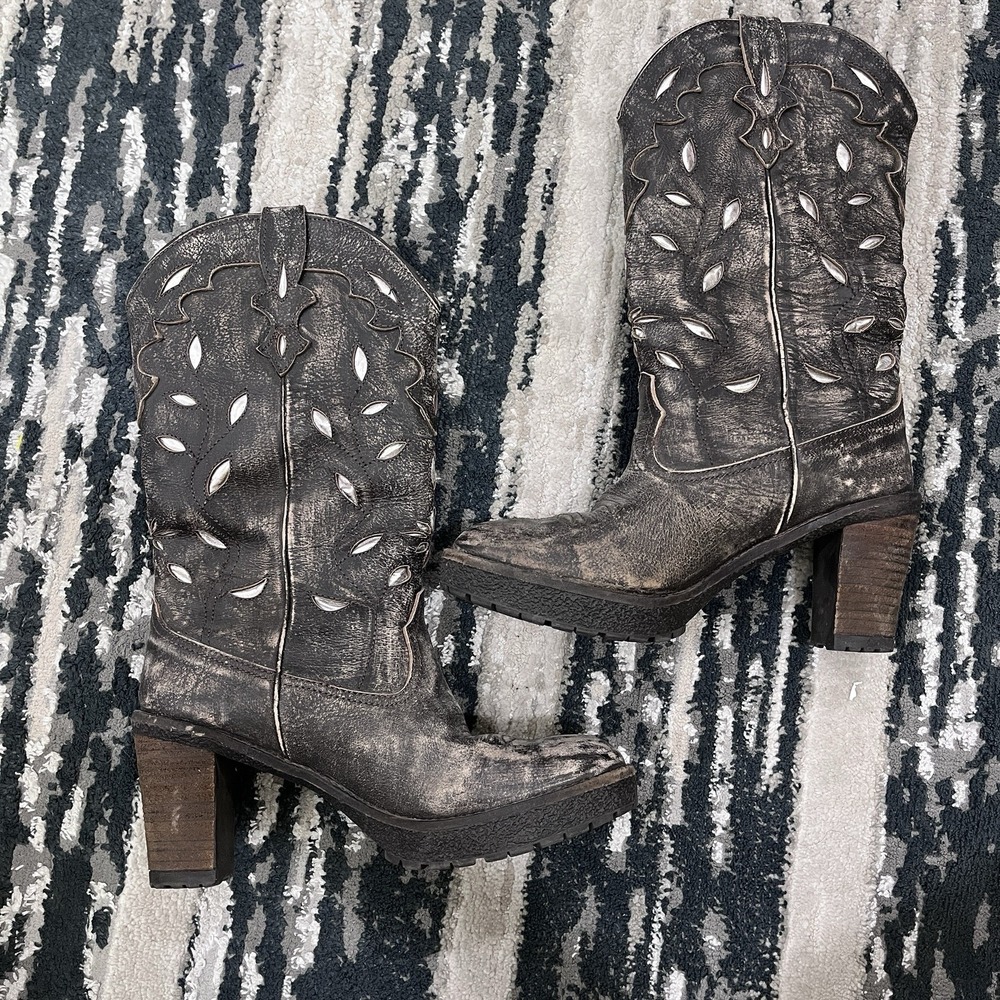 Vintage Women's Cowtown Western Roper Leather Boots,‎ Brown, Size 7